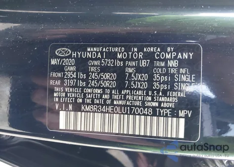 2020 Hyundai Palisade Sel from USA, damaged, VIN KM8R34HE0LU170048